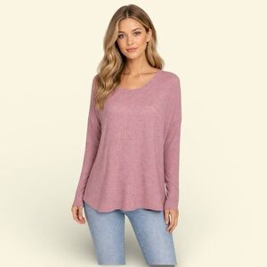 TIME & TRU Oversized Waffle Knit Crewneck Sweater Dusty PNK/Mauve/BLK Size Large